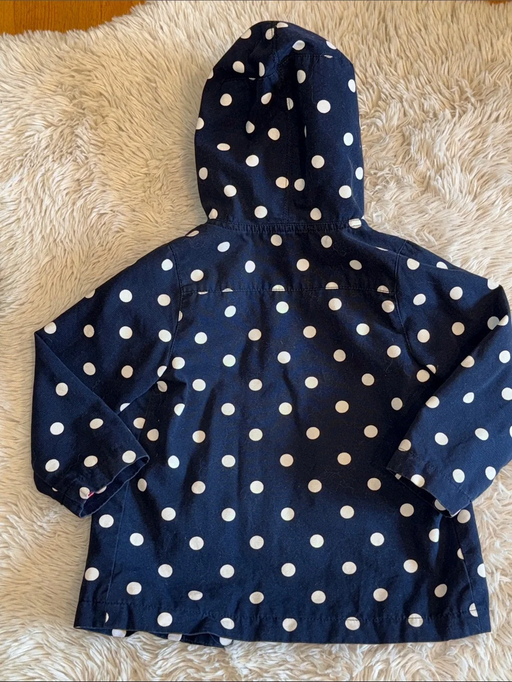 Navy Polka Dot Hooded Button Jacket Old Navy size 4T